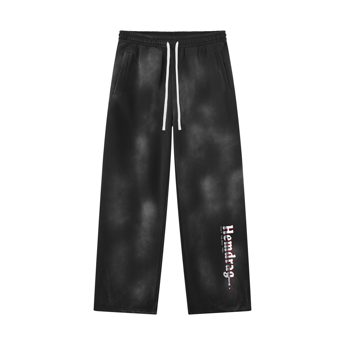 Hemdrag Wide-Leg sweatpants, flat product mockup with the chrome Hemdrag print on the left lower leg (digital preview)