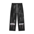 High Water Wide-Leg sweatpants, flat view with chrome flood print on both lower legs (digital preview)